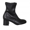 Woman's ankle boot in black leather and elastic material with zipper heel 6 - Available sizes:  33, 42, 44