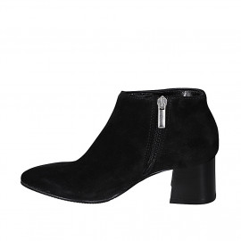 Botines bajos con cremallera para mujer en gamuza negra tacon 6 - Tallas disponibles:  42 2