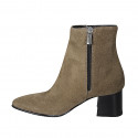 Woman's pointy ankle boot with zipper in beige suede heel 6 - Available sizes:  42, 43