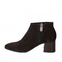 Woman's low ankle boot with zipper in brown suede heel 6 - Available sizes:  42