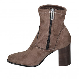 Woman's ankle boot with zipper in taupe elastic material and suede heel 8 - Available sizes:  42 2