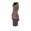 Woman's ankle boot with zipper in taupe elastic material and suede heel 8 - Available sizes:  42, 43