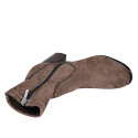 Woman's ankle boot with zipper in taupe elastic material and suede heel 8 - Available sizes:  42