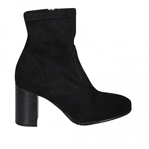 Woman's ankle boot with zipper in black elastic material and suede heel 8 - Available sizes:  42, 43