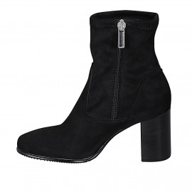 Woman's ankle boot with zipper in black elastic material and suede heel 8 - Available sizes:  43 2
