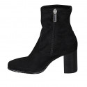 Woman's ankle boot with zipper in black elastic material and suede heel 8 - Available sizes:  42, 43