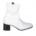 Woman's ankle boot in white elastic material and patent leather with zipper heel 6 - Available sizes:  42, 43
