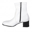 Woman's ankle boot in white elastic material and patent leather with zipper heel 6 - Available sizes:  42, 43