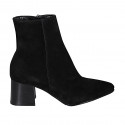 Woman's pointy ankle boot with zipper in black suede heel 6 - Available sizes:  42, 45