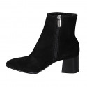 Woman's pointy ankle boot with zipper in black suede heel 6 - Available sizes:  42, 45
