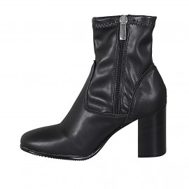 Bottines pour femmes en cuir et matèriau elastique noir avec fermeture éclair talon 8 - Pointures disponibles:  42 2