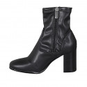 Bottines pour femmes en cuir et matèriau elastique noir avec fermeture éclair talon 8 - Pointures disponibles:  42