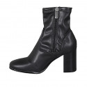 Woman's ankle boot in black elastic material and leather with zipper heel 8 - Available sizes:  42, 43
