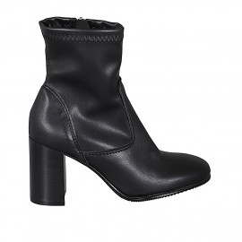 Woman's ankle boot in black elastic material and leather with zipper heel 8 - Available sizes: 42, 43