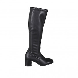Woman's boot with half zipper in black leather and elastic material heel 6 - Available sizes: 43