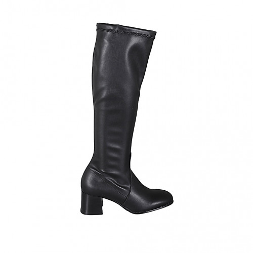 Woman's boot with half zipper in black leather and elastic material heel 6 - Available sizes:  43
