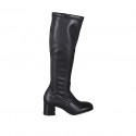 Woman's boot with half zipper in black leather and elastic material heel 6 - Available sizes:  43