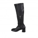 Woman's boot with half zipper in black leather and elastic material heel 6 - Available sizes:  33, 43