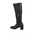 Woman's boot with half zipper in black leather and elastic material heel 6 - Available sizes:  43