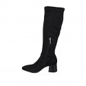 Woman's pointy boot with half zipper in black suede and elastic material heel 6 - Available sizes:  33, 43
