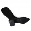 Bota a punta para mujer con media cremallera en material elastico y gamuza negra tacon 6 - Tallas disponibles:  33, 43