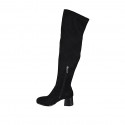 Woman's over-the-knee boot in black elastic material and suede with half zipper heel 6 - Available sizes:  32, 33, 43