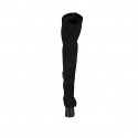 Botas sobre la rodilla para mujer en gamuza y material elastico negro con media cremallera tacon 6 - Tallas disponibles:  32, 33, 34, 43