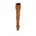 Woman's over-the-knee boot in cognac brown elastic material and suede with half zipper heel 8 - Available sizes:  34, 42