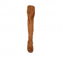 Botas sobre la rodilla para mujer en gamuza y material elastico brun claro con media cremallera tacon 8 - Tallas disponibles:  34, 42