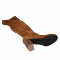 Woman's over-the-knee boot in cognac brown elastic material and suede with half zipper heel 8 - Available sizes:  34, 42