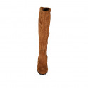 Woman's boot with half zipper in tan brown suede and elastic material heel 6 - Available sizes:  33, 34, 42, 43, 45