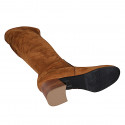 Woman's boot with half zipper in tan brown suede and elastic material heel 6 - Available sizes:  33, 34, 42, 43, 45