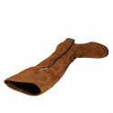 Woman's boot with half zipper in tan brown suede and elastic material heel 6 - Available sizes:  33, 34, 42, 43, 45