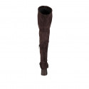 Bottes au dessus de genou pour femmes en daim et matériau elastique marron avec demi fermeture éclair talon 6 - Pointures disponibles:  32, 34, 43