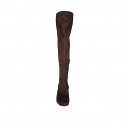 Woman's over-the-knee boot in brown elastic material and suede with half zipper heel 6 - Available sizes:  32, 34, 43