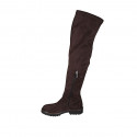 Botas a la rodilla para mujer en gamuza y material elastico marron con media cremallera tacon 3 - Tallas disponibles:  33, 34