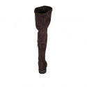 Botas a la rodilla para mujer en gamuza y material elastico marron con media cremallera tacon 3 - Tallas disponibles:  33, 34