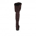Woman's over-the-knee boot in brown suede and elastic material with half zipper heel 3 - Available sizes:  34