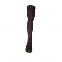 Botas a la rodilla para mujer en gamuza y material elastico marron con media cremallera tacon 3 - Tallas disponibles:  33, 34