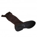 Woman's over-the-knee boot in brown suede and elastic material with half zipper heel 3 - Available sizes:  34