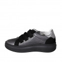 Woman's shoe with velcro straps and removable insole in gray and silver leather and black suede wedge heel 4 - Available sizes:  43, 44, 45