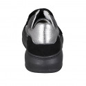 Woman's shoe with velcro straps and removable insole in gray and silver leather and black suede wedge heel 4 - Available sizes:  43, 44, 45