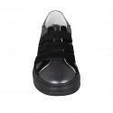 Woman's shoe with velcro straps and removable insole in gray and silver leather and black suede wedge heel 4 - Available sizes:  43, 44, 45