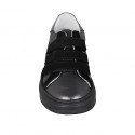 Zapato para mujer con velcro y plantilla extraible en piel gris y plateada y gamuza negra cuña 4 - Tallas disponibles:  43, 44