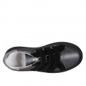 Woman's shoe with velcro straps and removable insole in gray and silver leather and black suede wedge heel 4 - Available sizes:  43, 44, 45