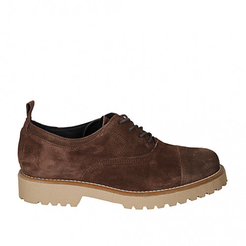 Chaussure richelieu à lacets avec bout droit pour femmes en daim marron talon 3 - Pointures disponibles:  42, 43, 44, 45