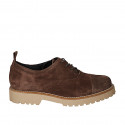Zapato Oxford para mujer con cordones y puntera en gamuza marron tacon 3 - Tallas disponibles:  43, 45
