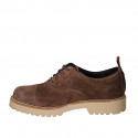 Chaussure richelieu à lacets avec bout droit pour femmes en daim marron talon 3 - Pointures disponibles:  43, 44, 45