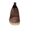 Chaussure richelieu à lacets avec bout droit pour femmes en daim marron talon 3 - Pointures disponibles:  42, 43, 44, 45