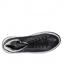 Chaussure à lacets pour femmes avec fermeture éclair et semelle amovible en cuir et cuir verni noir et gris talon compensé 4 - Pointures disponibles:  42, 43, 45